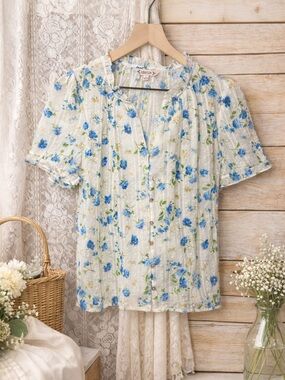 Nanette Lepore Blue Floral Button-Front Blouse (199)